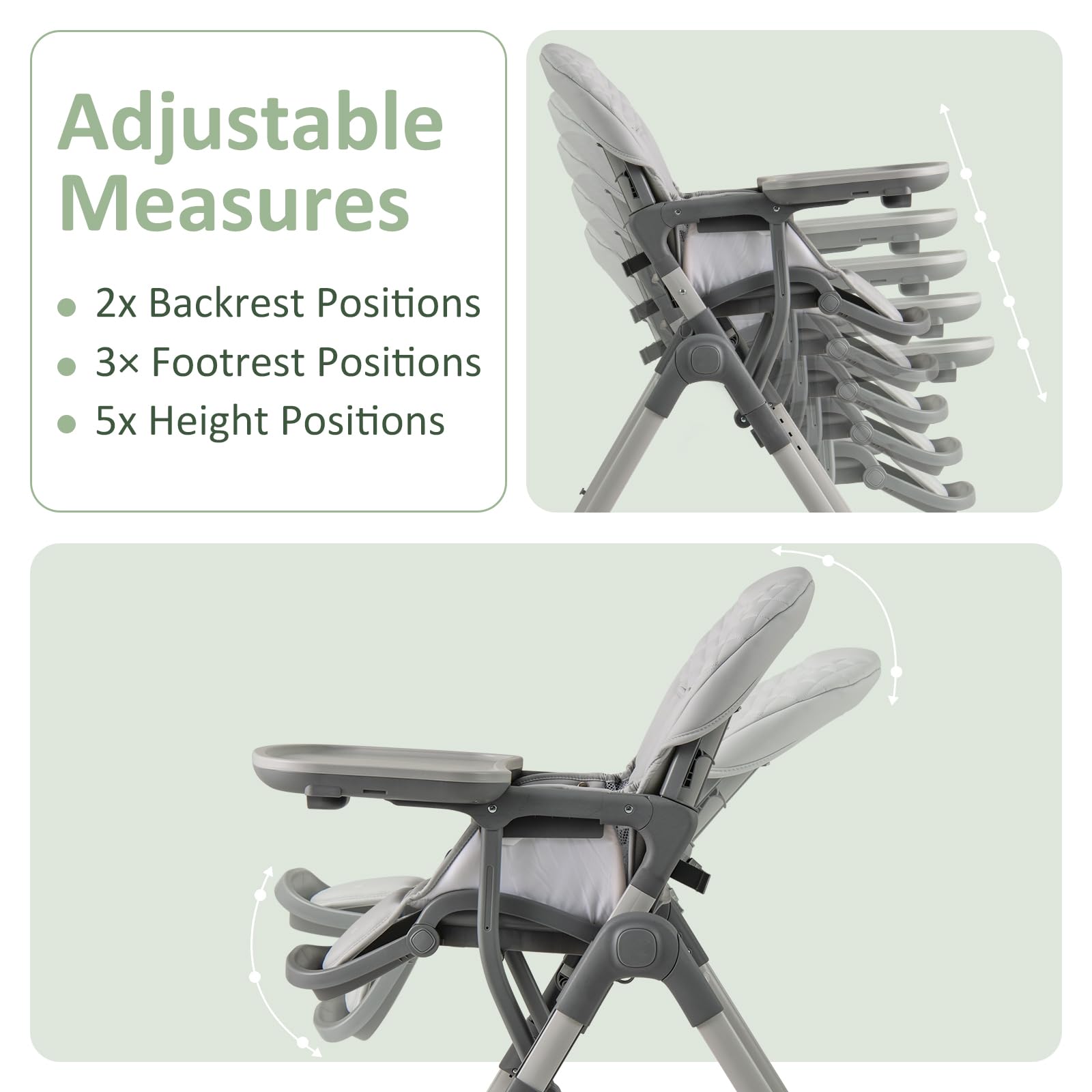 Convertible Folding Baby High Chair with Adjustable Height and Removable Tray