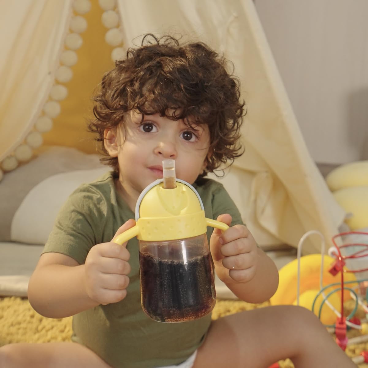 Weighted Straw Sippy Cup Spill Proof Water Bottle with Fixed Handle for Baby 6+ Months