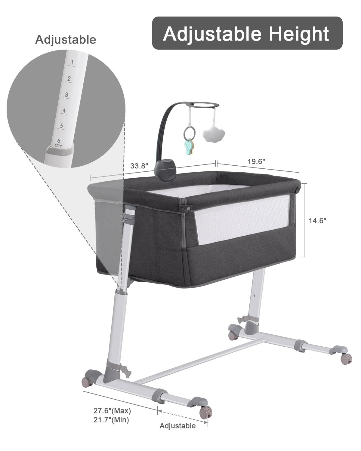 Bedside Bassinet with Wheels and Music Box
