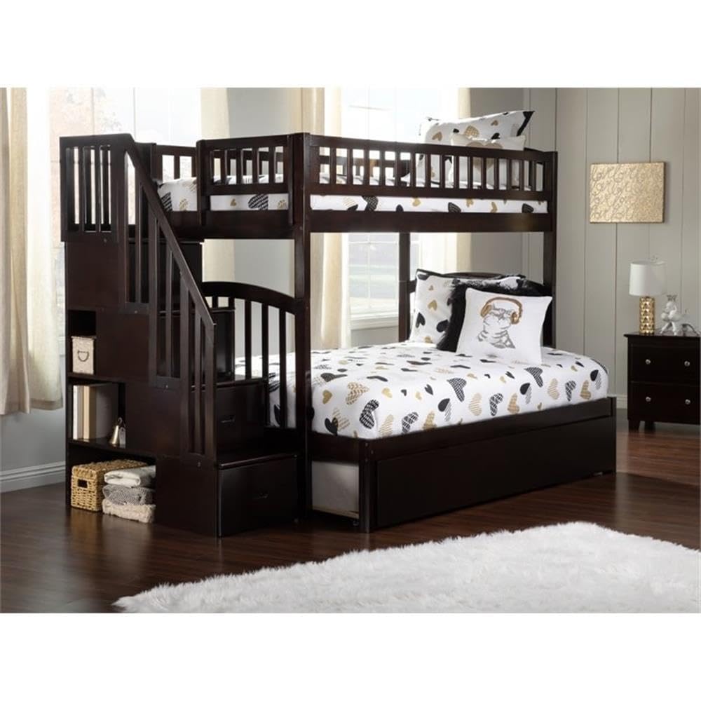 Twin Over Full Bunk Bed with Trundle in Espresso