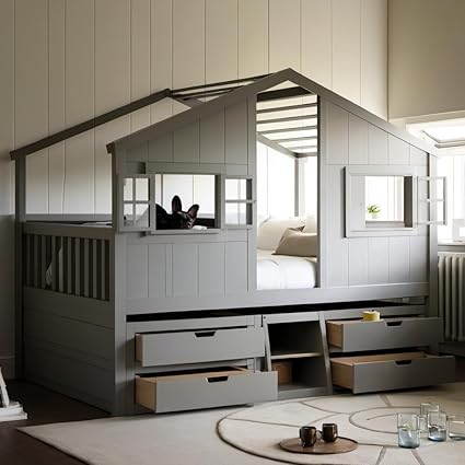 Twin Size Montessori Floor Bed Frame with Convertible Door