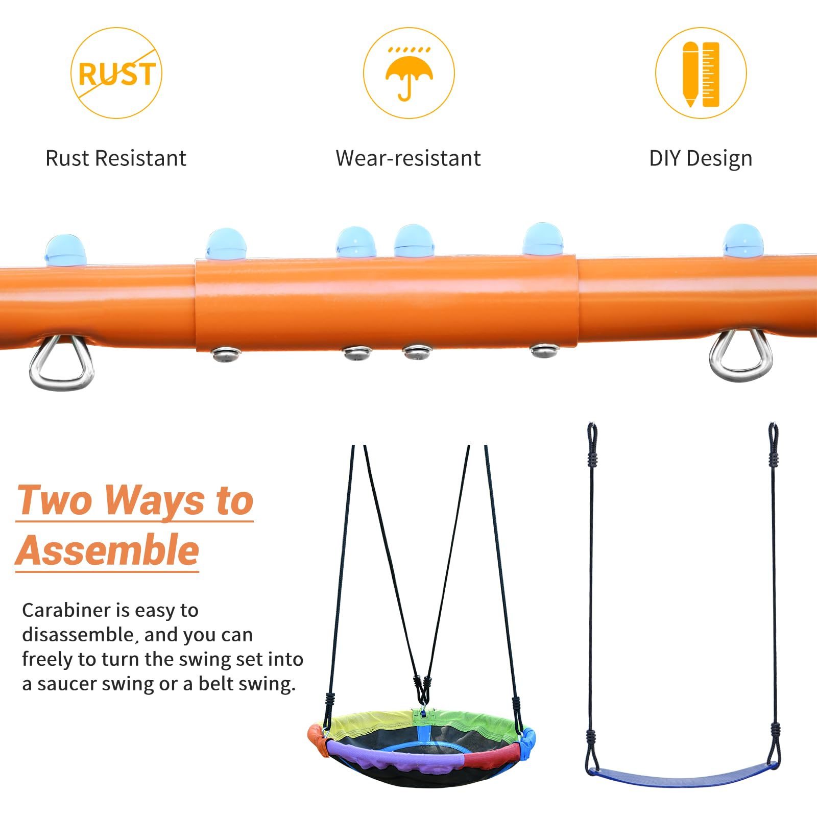Outdoor Metal Swing Set with Saucer Seat