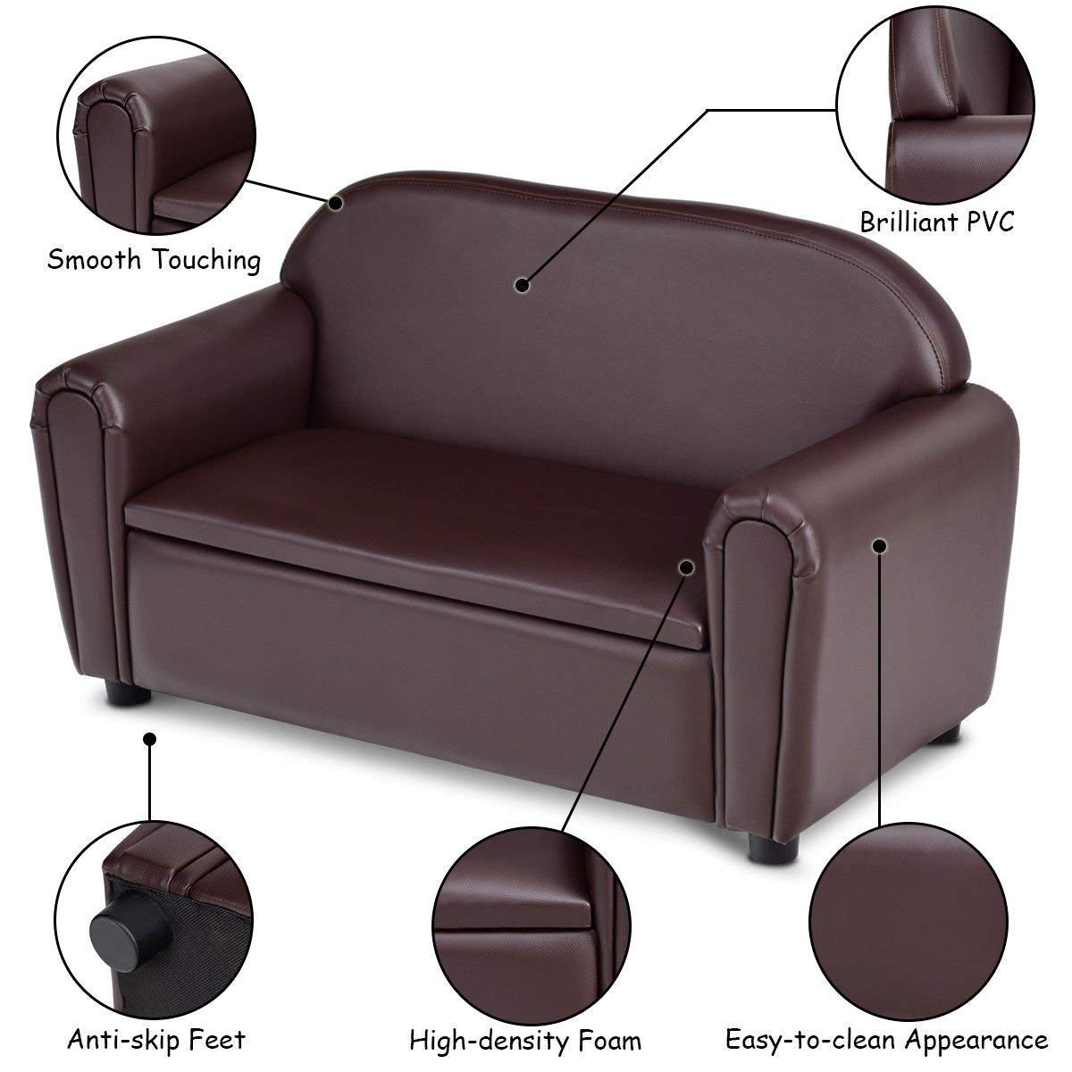 Kids Sofa with Storage - Double Seat Toddler Couch