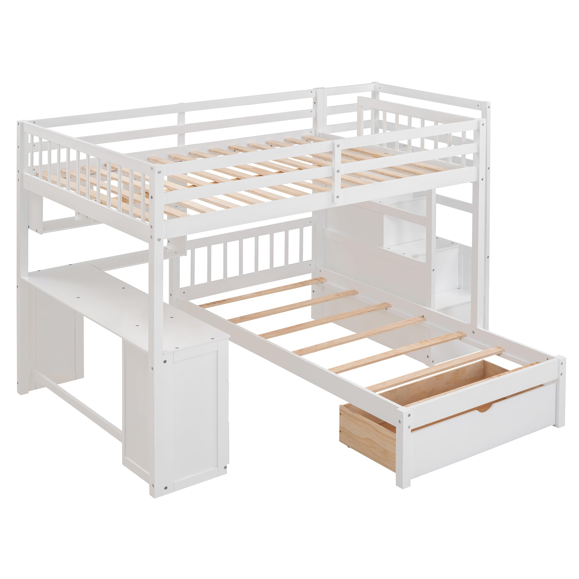 Full Over Twin Bunk Bed with Desk and Storage