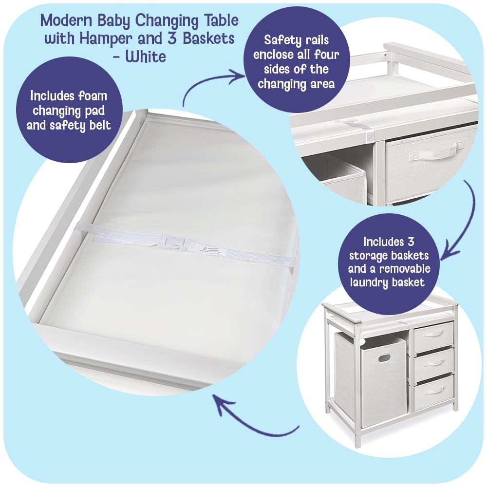 Modern Baby Changing Table with Storage Hamper and Drawers