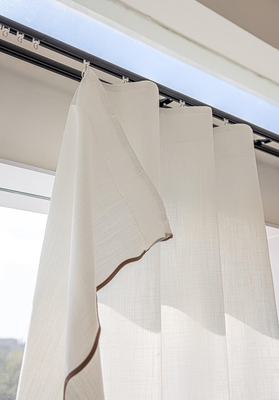 Linen Blend Scalloped/Wavy Trim, Ripple Fold Curtains for Living Room