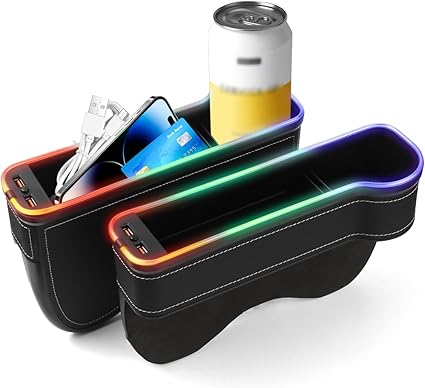 LED Car Seat Gap Filler Organizer Console Side Storage Box Between Seats