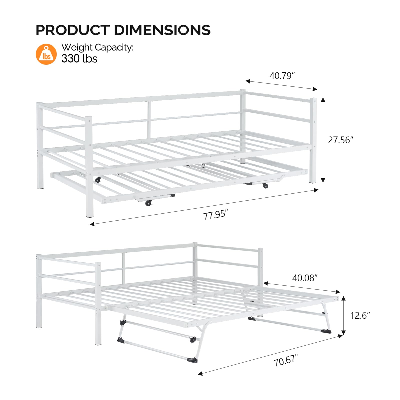 Metal Daybed with Pop Up Trundle Twin Bed Frame