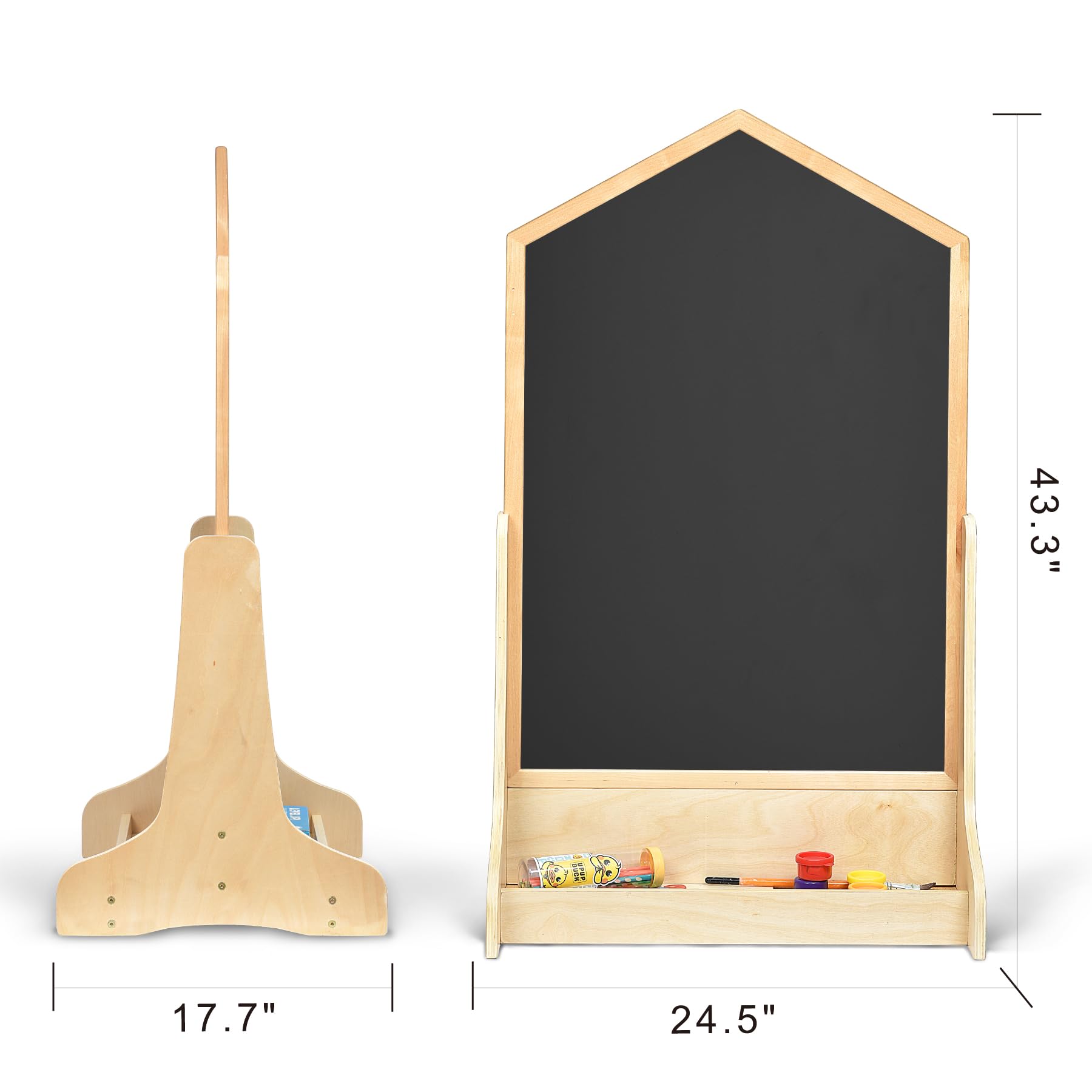 House Design Double-Sided Magnetic Drawing Board w/Detachable Roller and Bi-Storage Frame Holder for Kids, Extra Large Art Easel for Toddlers Boys and Girls Gift (Wall Mountable)