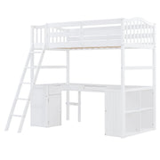 Twin Size Loft Bed with Desk, Wooden Loft Bed Frame with Drawers