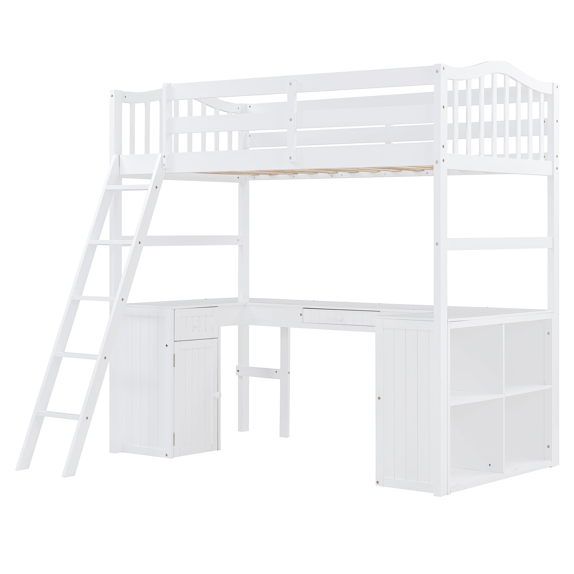 Twin Size Loft Bed with Desk, Wooden Loft Bed Frame with Drawers
