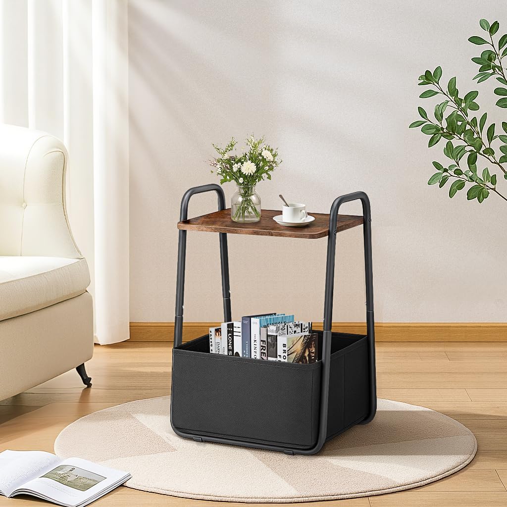 Rustic Brown Metal Frame Nightstand - Small Side Table