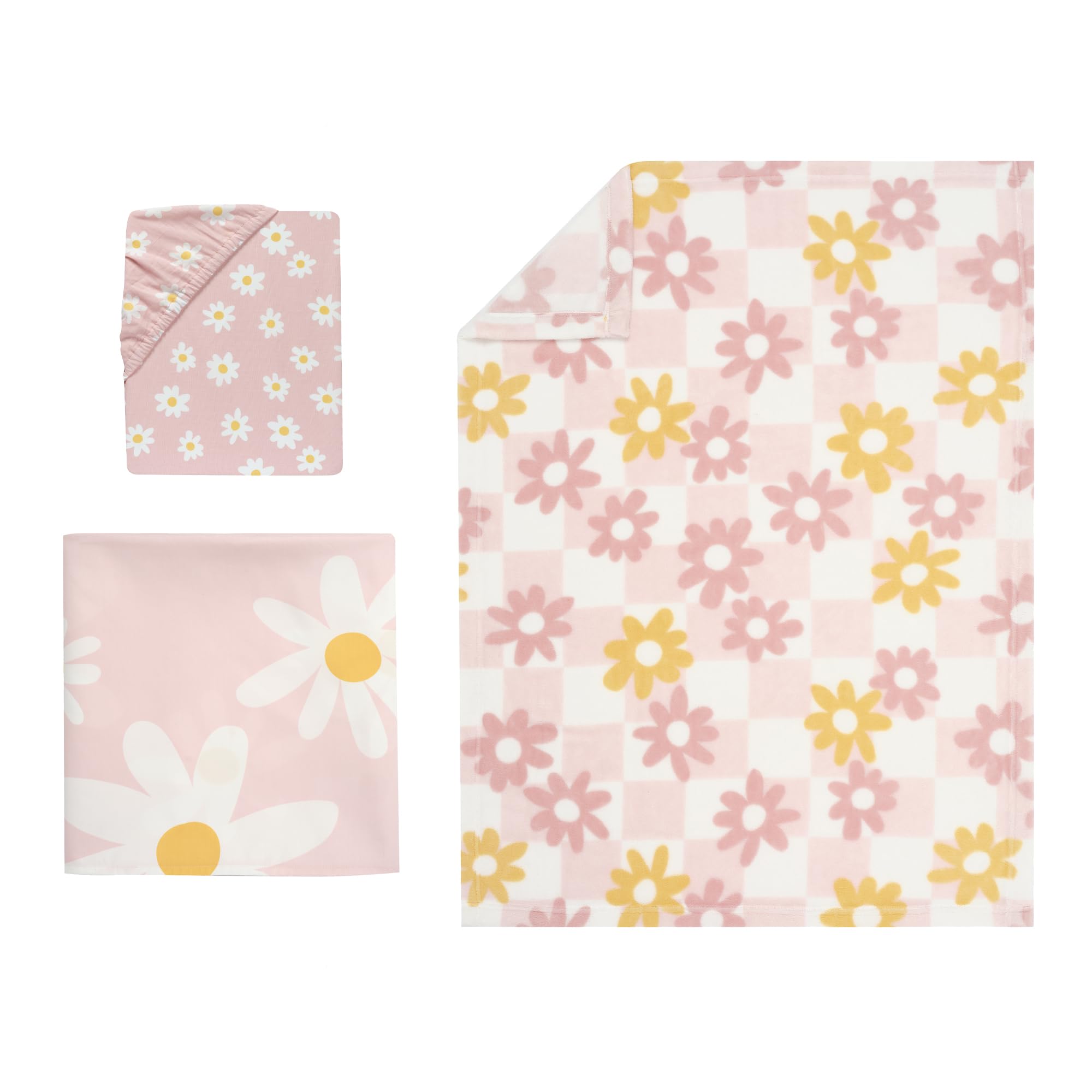 Daisy Dreams 3-Piece Crib Bedding Set - Pink, White, Modern, Garden