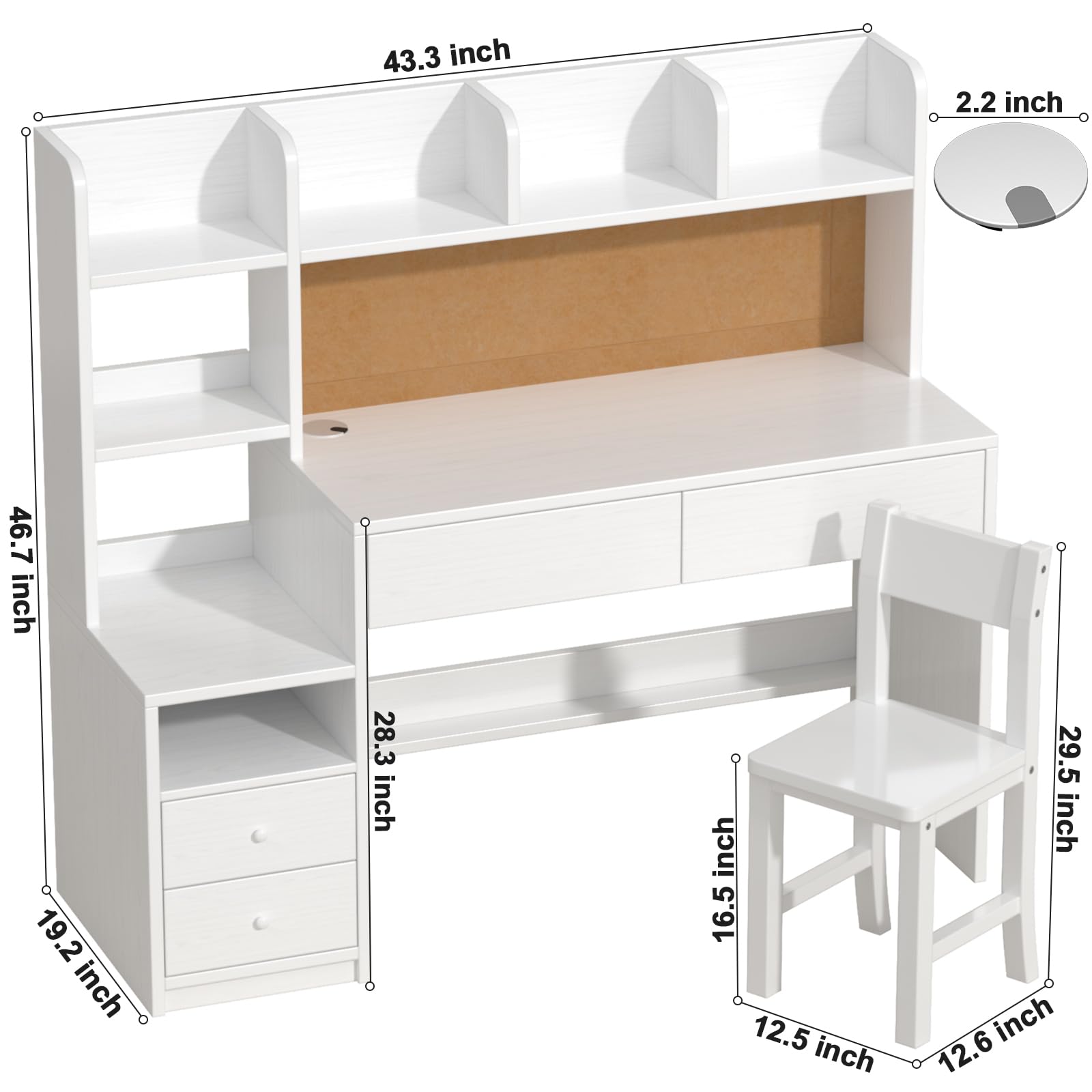 Kids Study Desk and Chair Set with Storage Drawers and Shelves