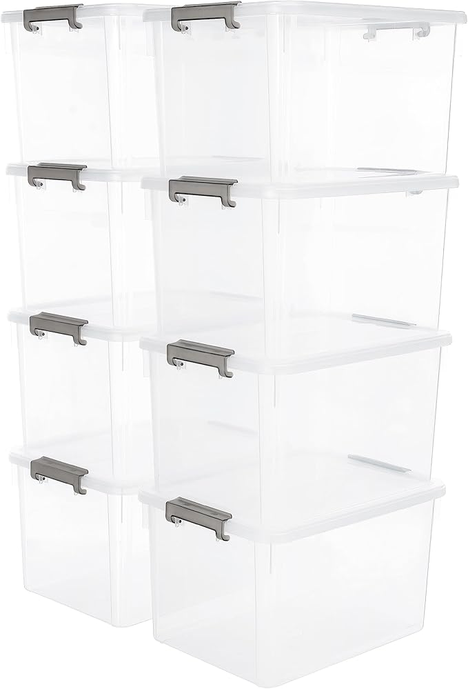 32 QT Plastic Storage Bins with Latching Lids Stackable Storage Containers