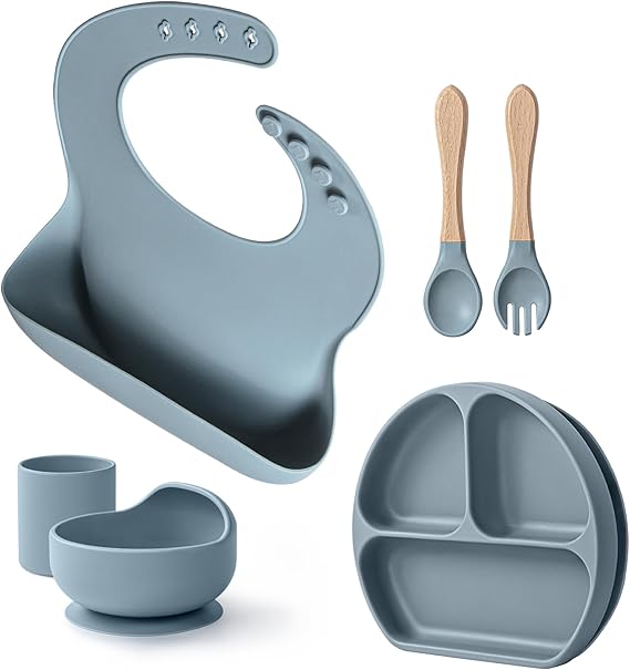6-Piece Silicone Baby Feeding Set for BLW | Strong Suction Divided Plate & Bowl