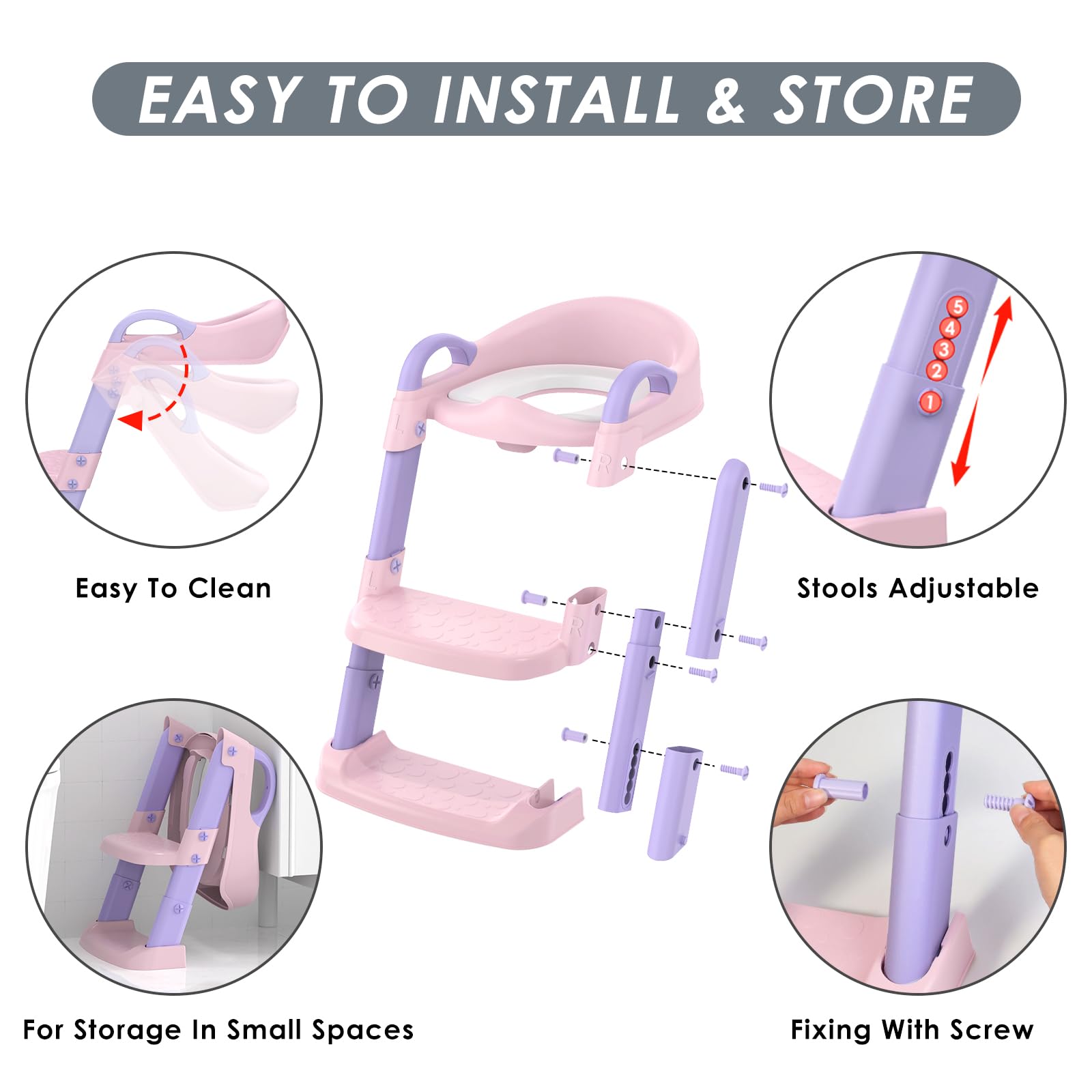 Zieyeen Potty Training Seat with Step Stool Ladder, Toddler Potty Training Toilet for Boys Kids, Potty Chair Adjustable Potty Seat for Toilet with Anti-Slip Wide Steps Splash Guard Safety Handles