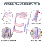 Zieyeen Potty Training Seat with Step Stool Ladder, Toddler Potty Training Toilet for Boys Kids, Potty Chair Adjustable Potty Seat for Toilet with Anti-Slip Wide Steps Splash Guard Safety Handles