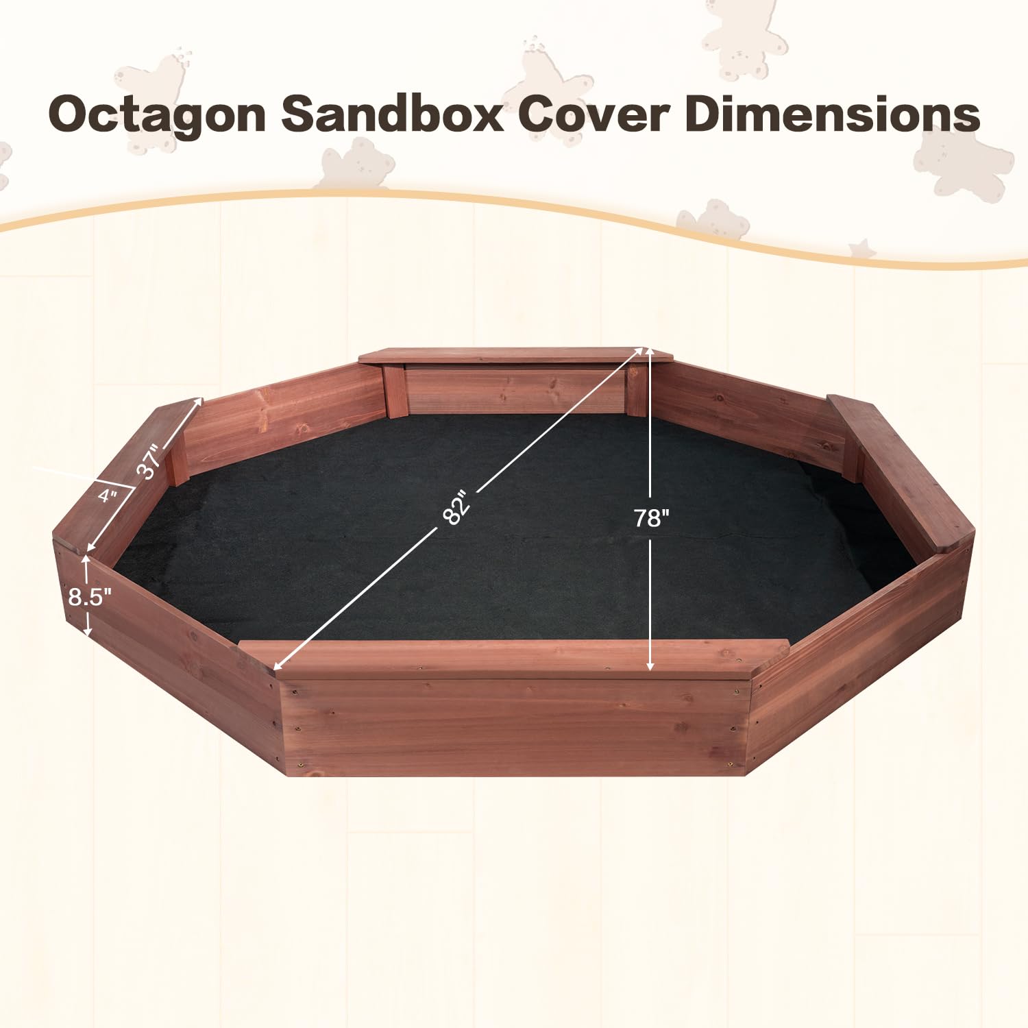 Octagonal Wooden Sandbox with Cover and Bench Seats
