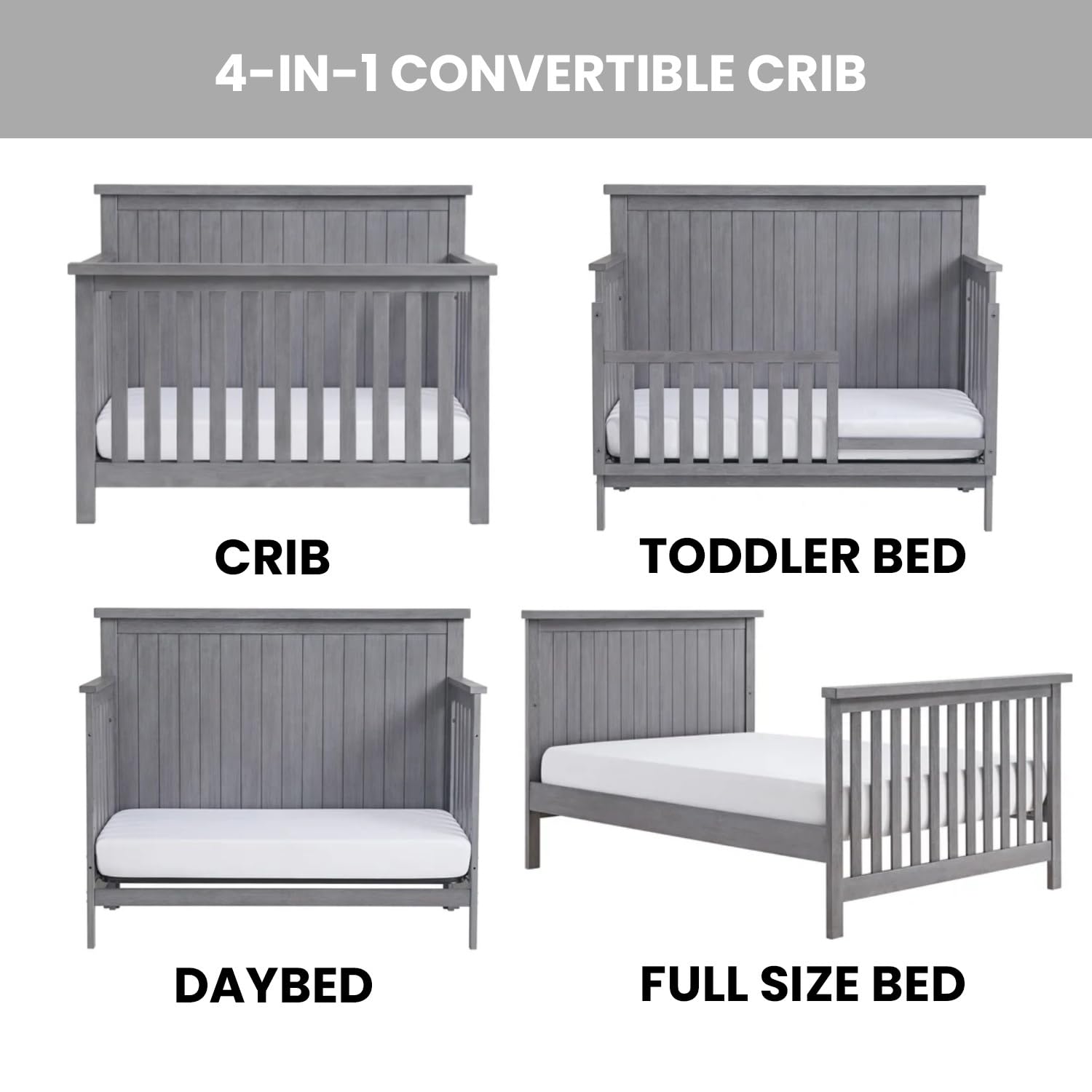 Everlee 4-in-1 Convertible Crib Graystone