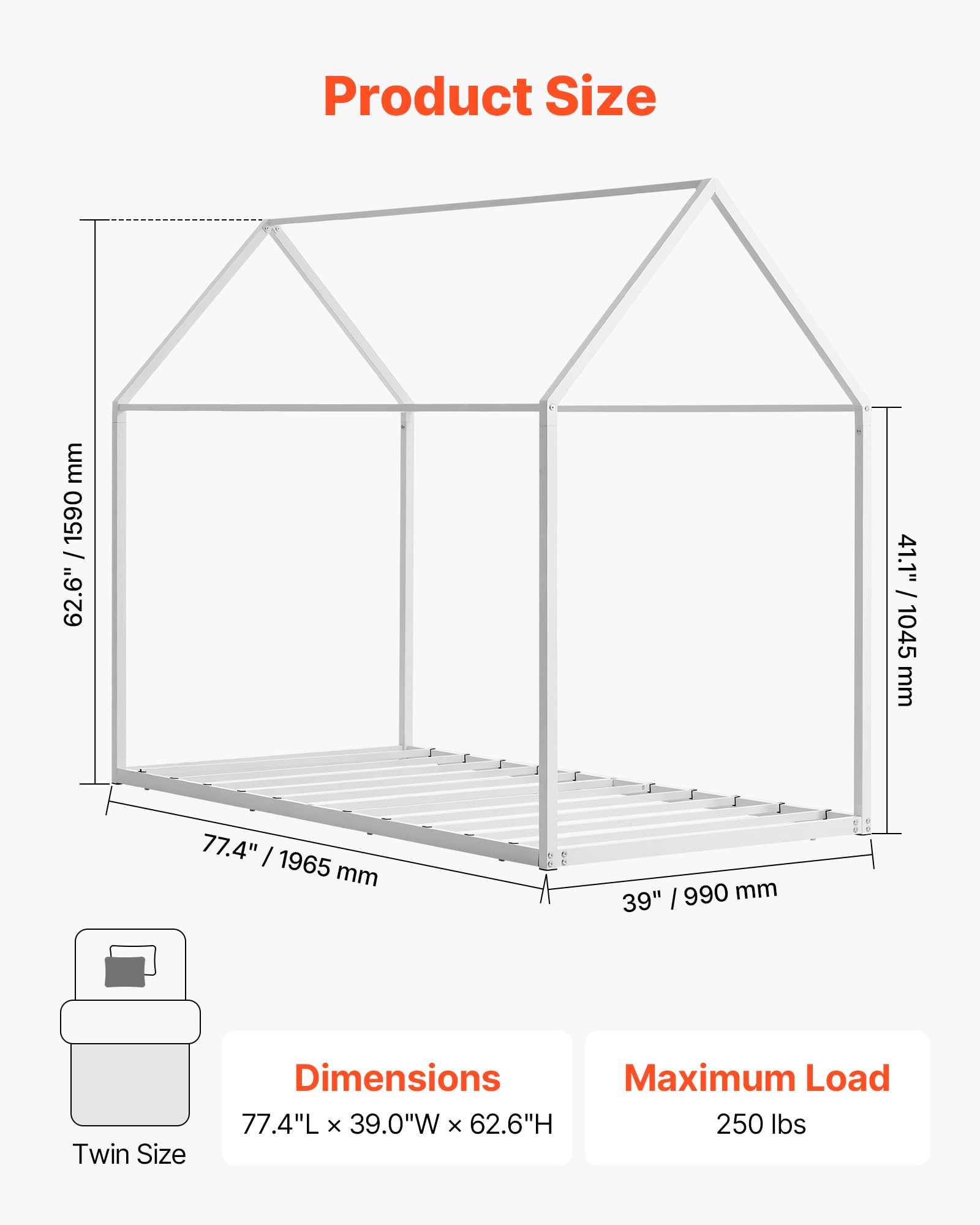 Metal House Bed Frame for Kids Twin Size