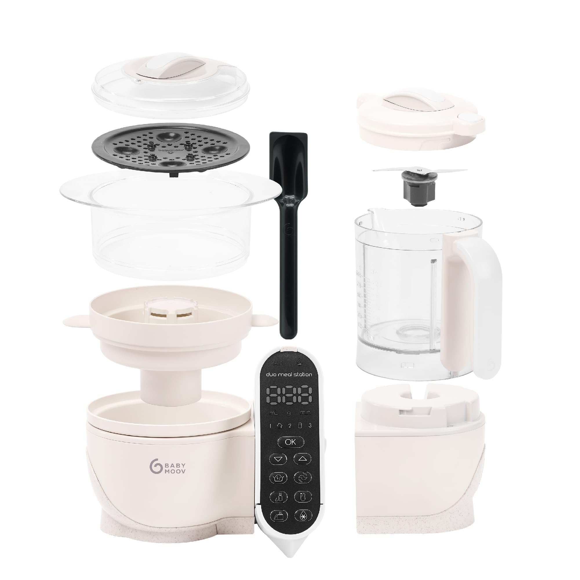 Babymoov Duo Meal Station 6 in 1: Multi-Speed Baby Food Maker Steamer and Puree Blender, Baby Food Processor that warms & defrosts (Nutritionist Approved), Mineral Beige