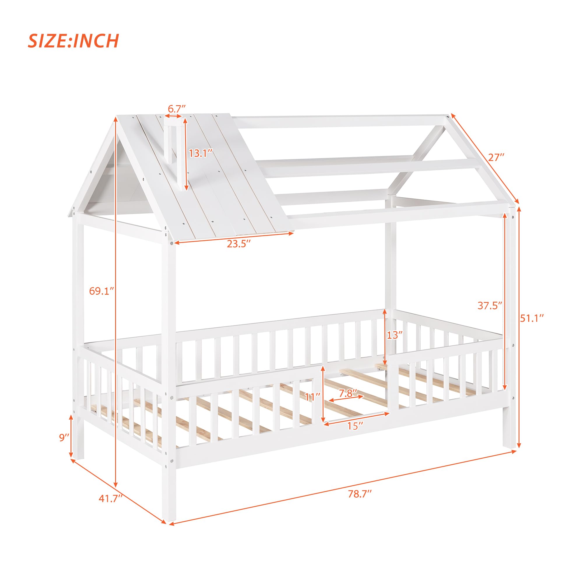 Twin House Bed with Fence