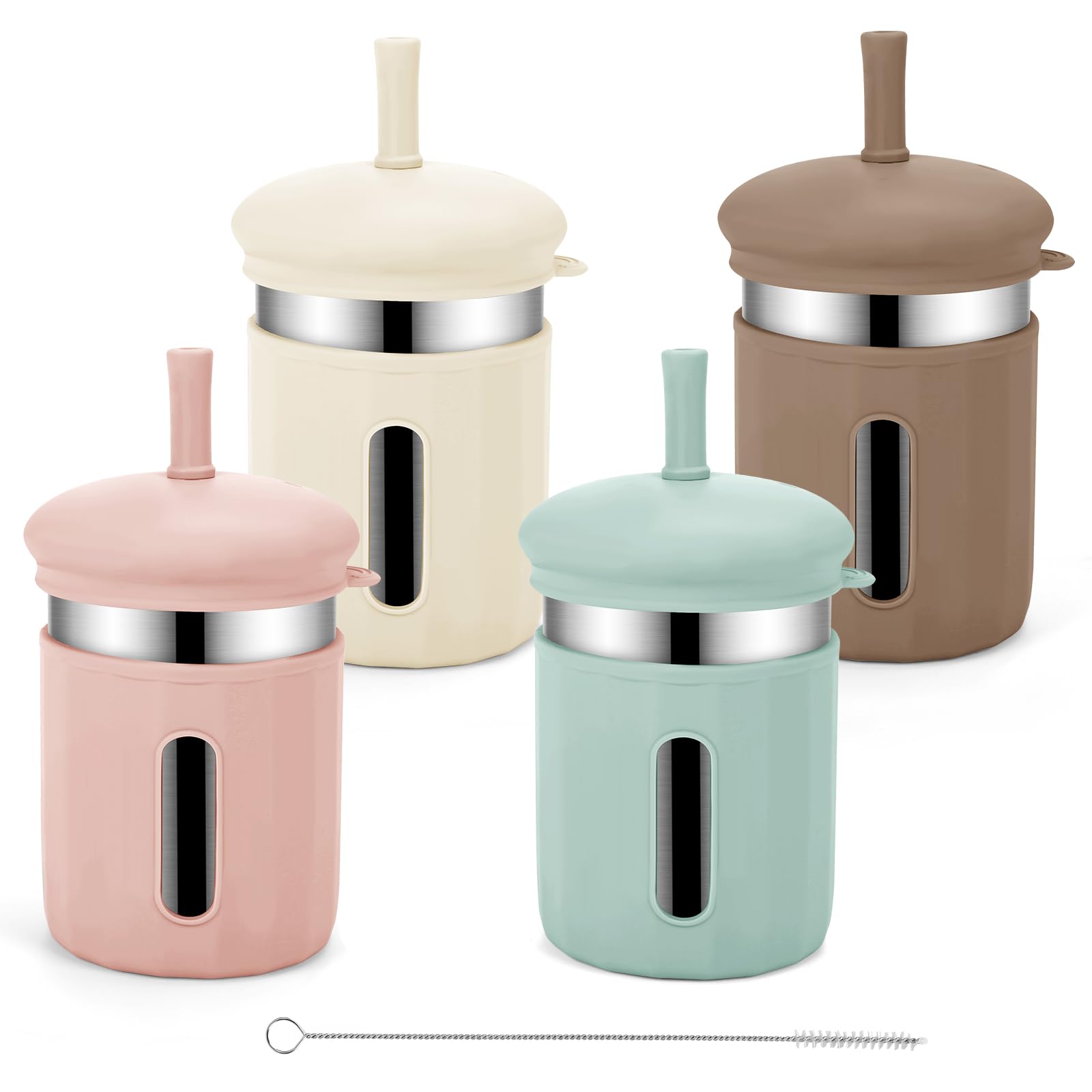 Stainless Steel Kids Cups, 12.51 oz Toddler Tumbler with Straws and Lids
