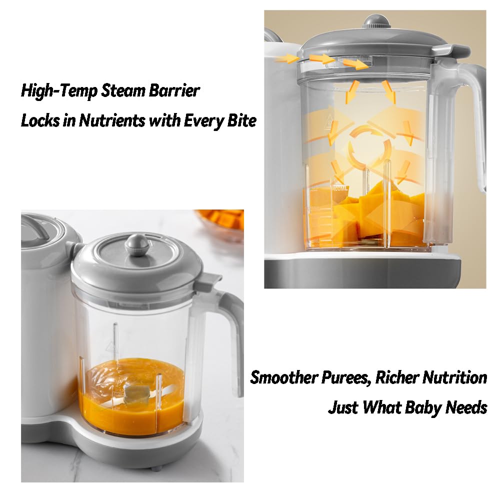 Baby Food Maker | One Step Baby Food Processor Steamer Puree Blender- - BPA-Free, Quiet Operation, Adjustable Texture, Easy to Clean, Stainless Steel Parts, Touch Screen Control, White