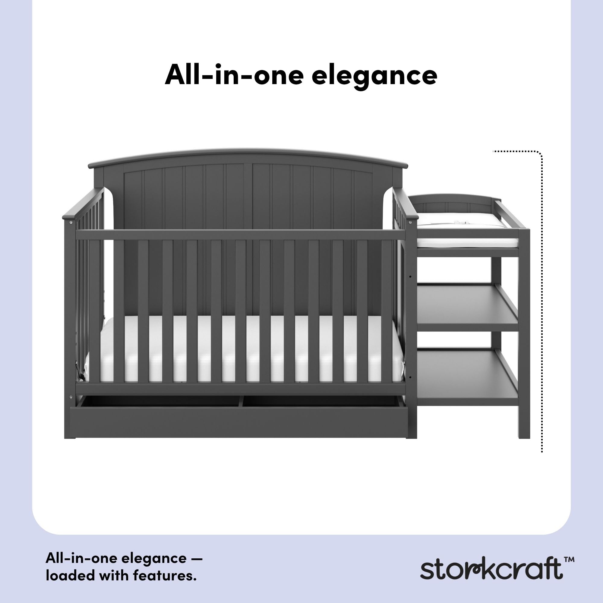 5-in-1 Convertible Crib with Changing Table and Drawer