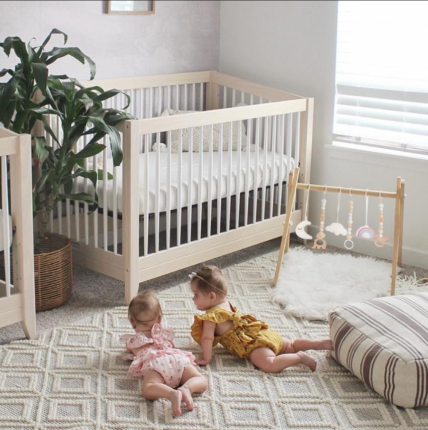 Foldable Wooden Play Gym with 6 Toys - Infant Activity Gym for Baby Girls and Boys