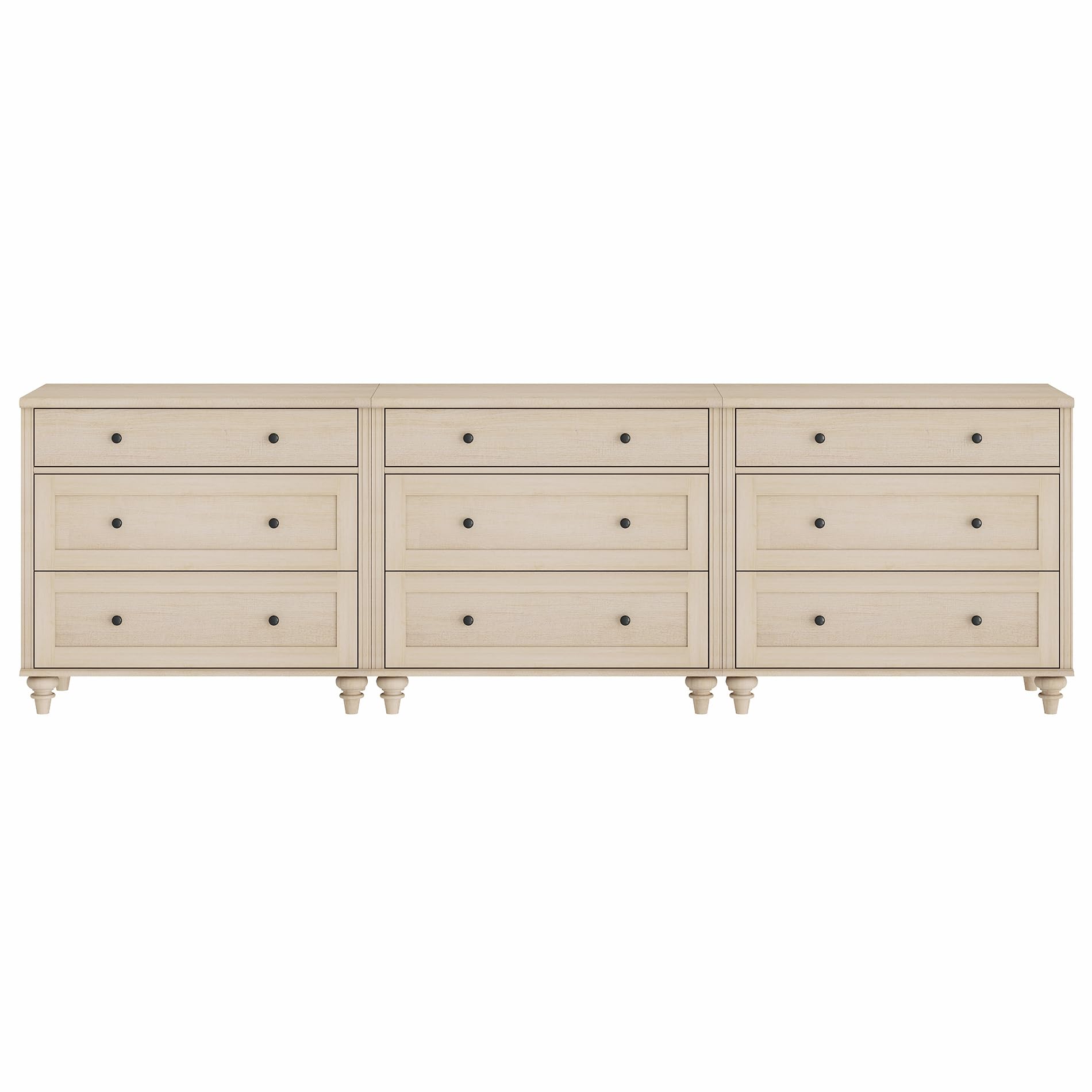 WAMPAT Kids Dresser with 9 Drawers, Baby Dressers with Wide Chest of Drawers, Mid Century Modern Wooden Closet Storage Organizer, Large Wood Dressers for Bedroom, Nursery, Hallway, Beige, 102 inch