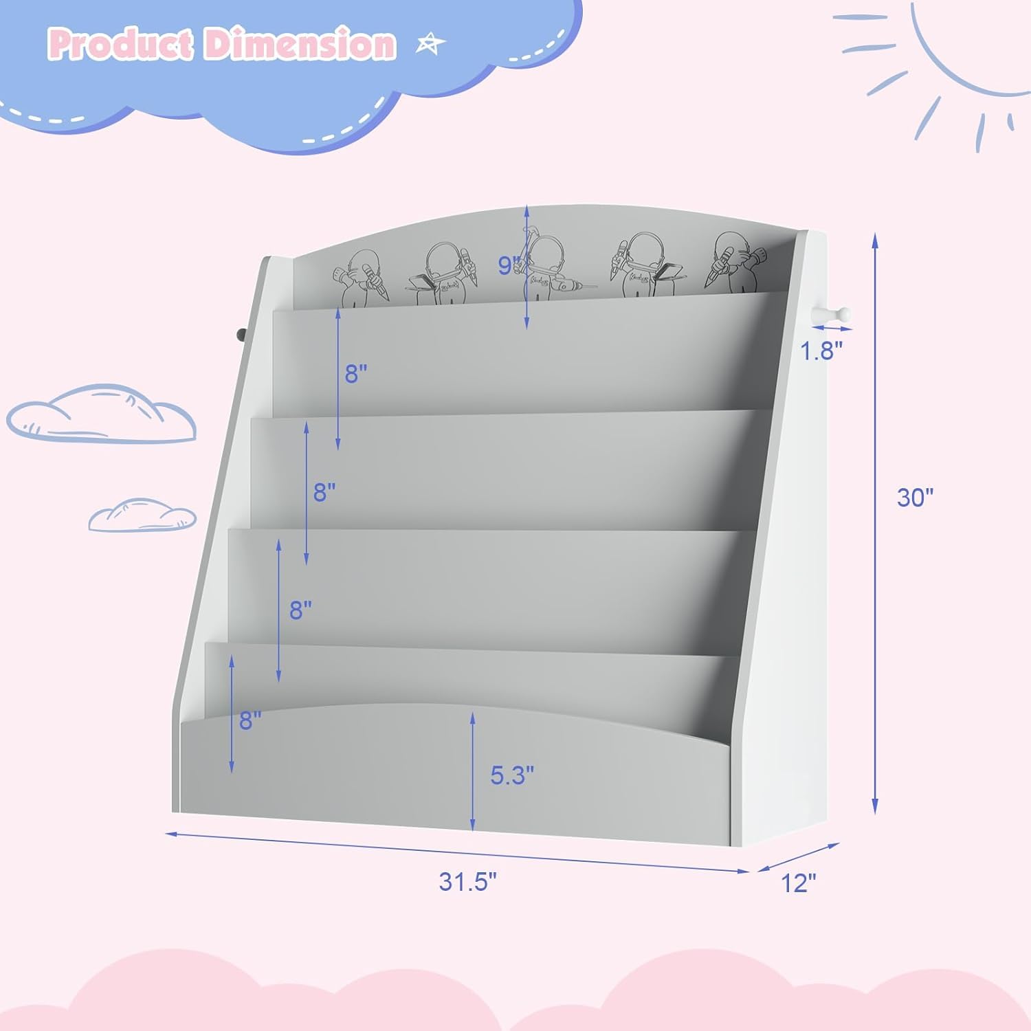 5-Tier Kids Bookshelf Montessori Toddler Book Rack