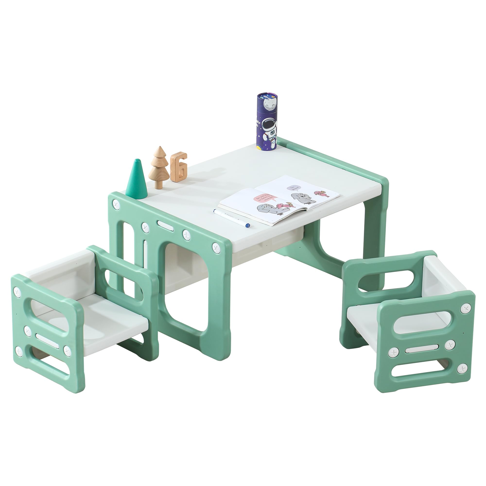 3 in 1 Montessori Weaning Table and 2 Chairs Set, Kids Activity Table Set
