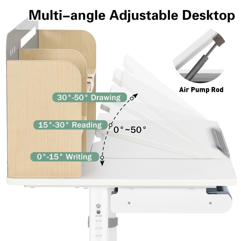 Adjustable Height Kids Desk with Tilting Desktop and Storage