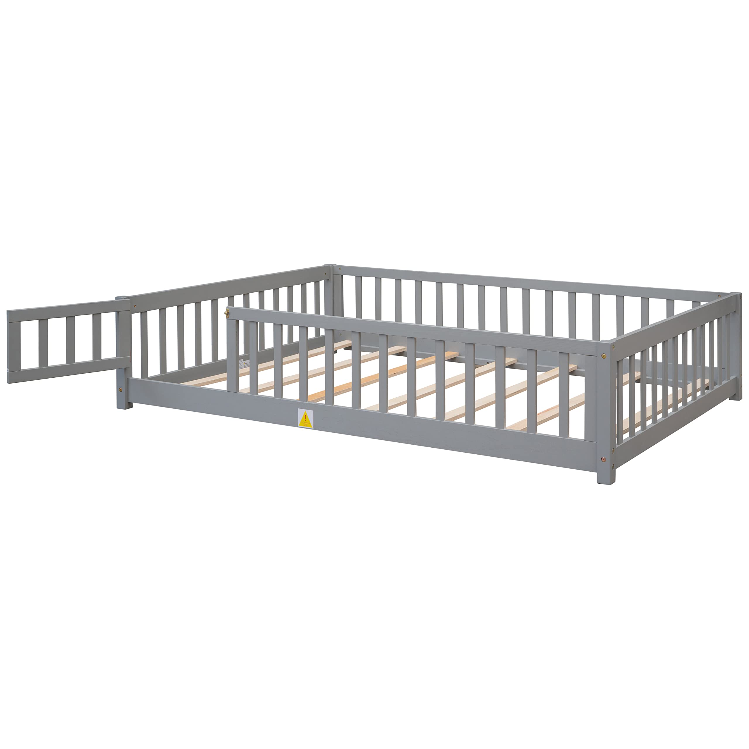 Full Size Montessori Floor Bed with RGB LED Light and High Headboard