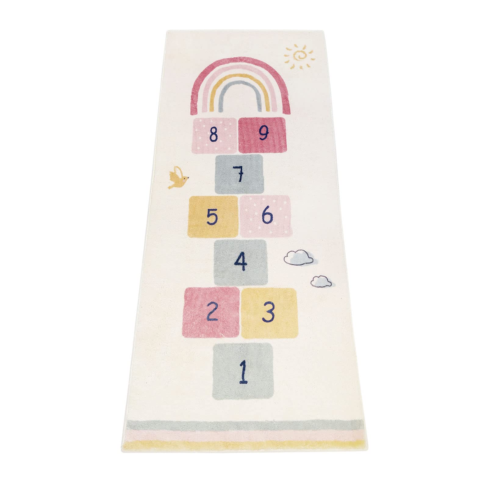Rainbow Sky Hopscotch Game Rugs,Kids Play Area Rugs Soft Floor Carpet