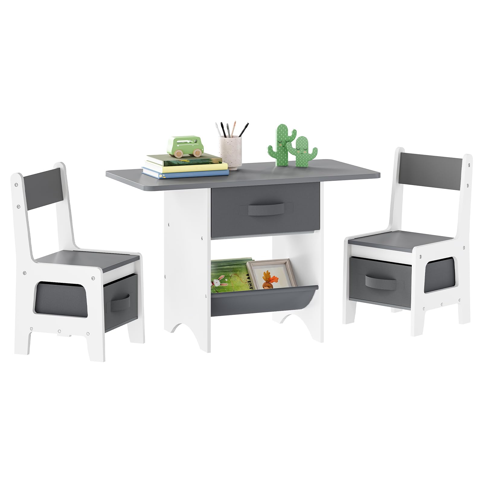 Toddler Table and Chair Set, 3 in 1 Wooden Kids Table and Chair Set
