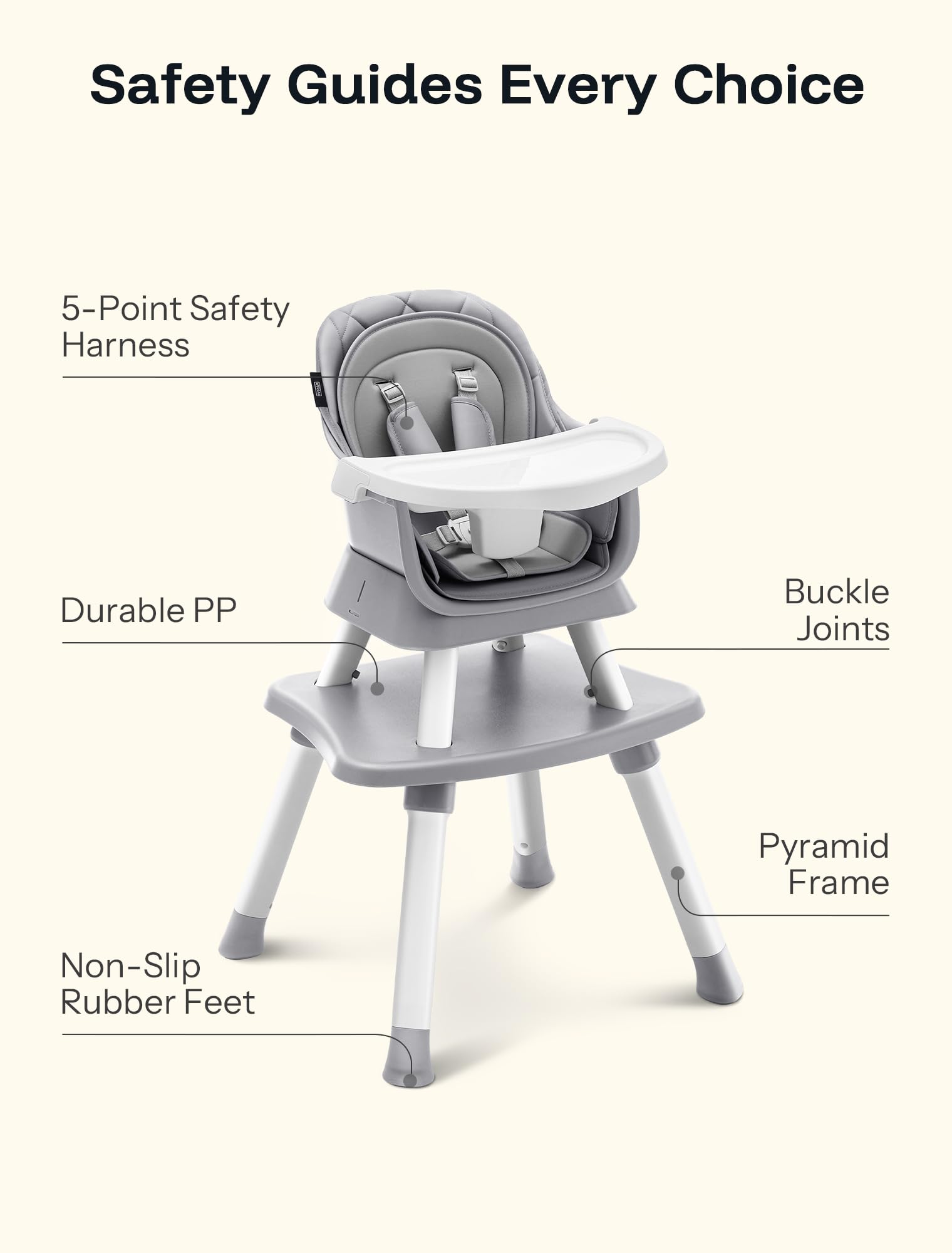 6-in-1 Convertible Baby High Chair with Removable Tray and Adjustable Seat