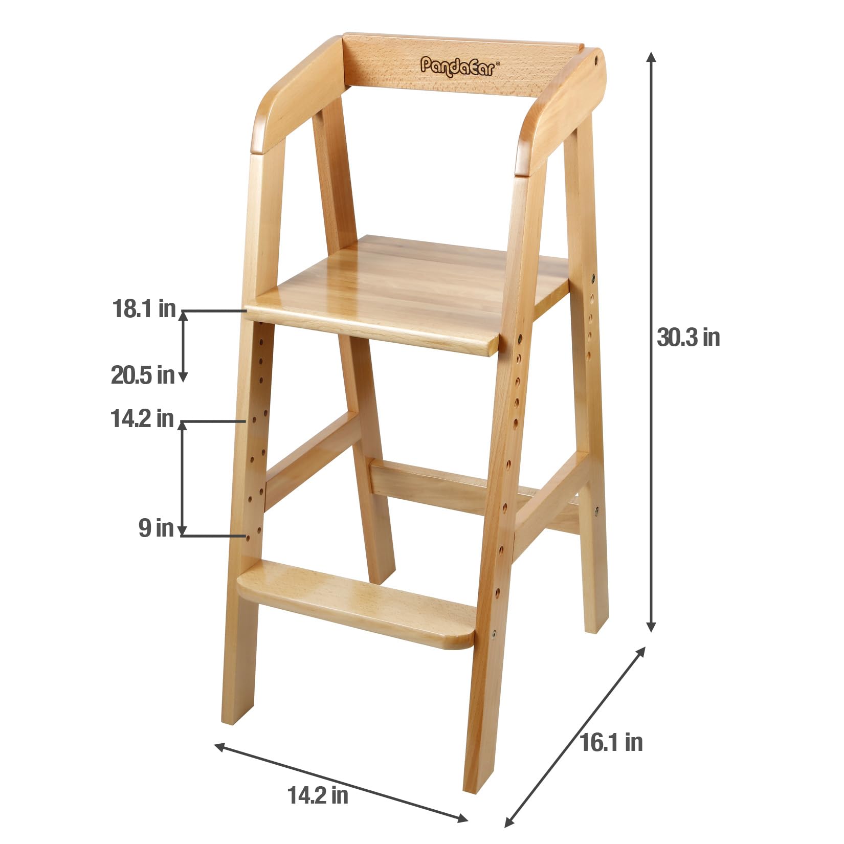 Adjustable Wooden High Chair for Toddlers