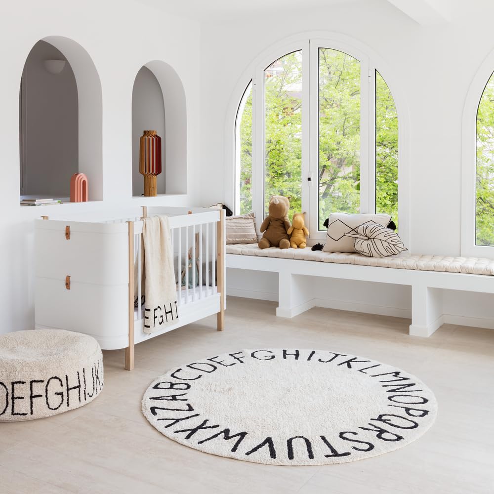 Washable Area Rug for kids room. Collection ABC in color Black and White