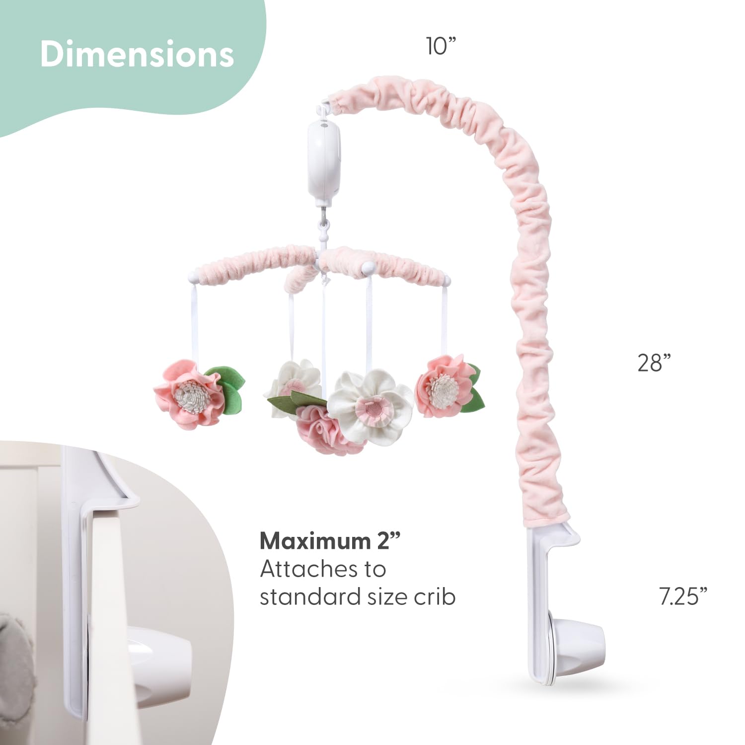 Pink Floral Musical Crib Mobile with 12 Lullabies