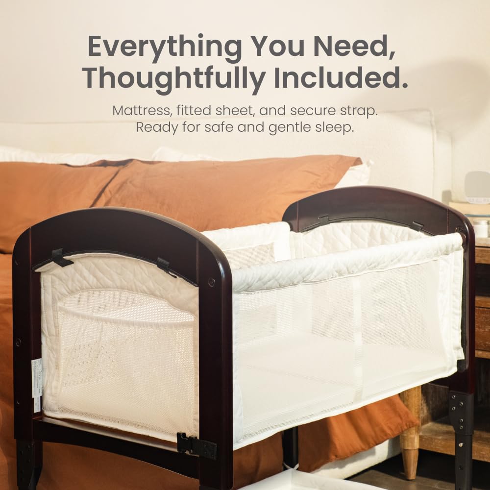 Cambria Bedside Bassinet with Adjustable Height and Storage