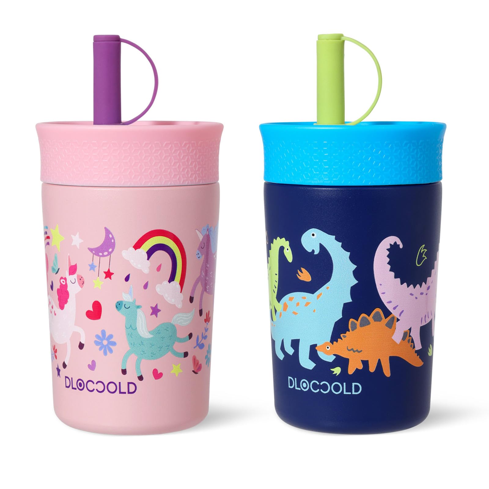 12 oz Insulated Stainless Steel Straw Tumbler, Reusable Sippy Cup With Leak-Proof Spill Resistant Flexible Straw Lid, Cups, Easy to Clean, Water Bottle, Great for Travel, Home (2 Pack)
