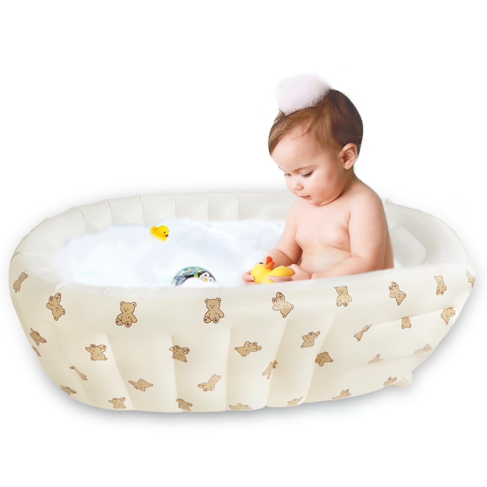 Baby Bathtub with Built in Pump, Collapsible Safe Baby Bathtub
