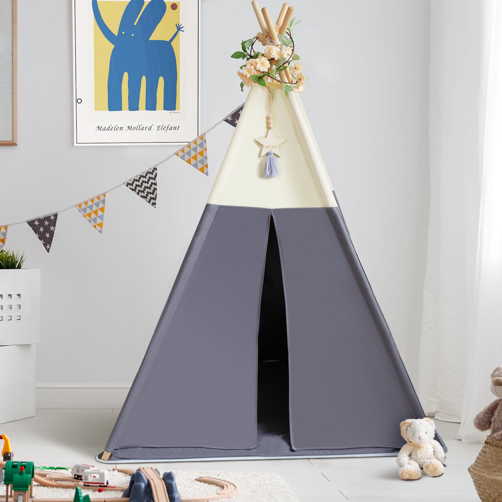 Kids Cotton Canvas Teepee Play Tent with Mat