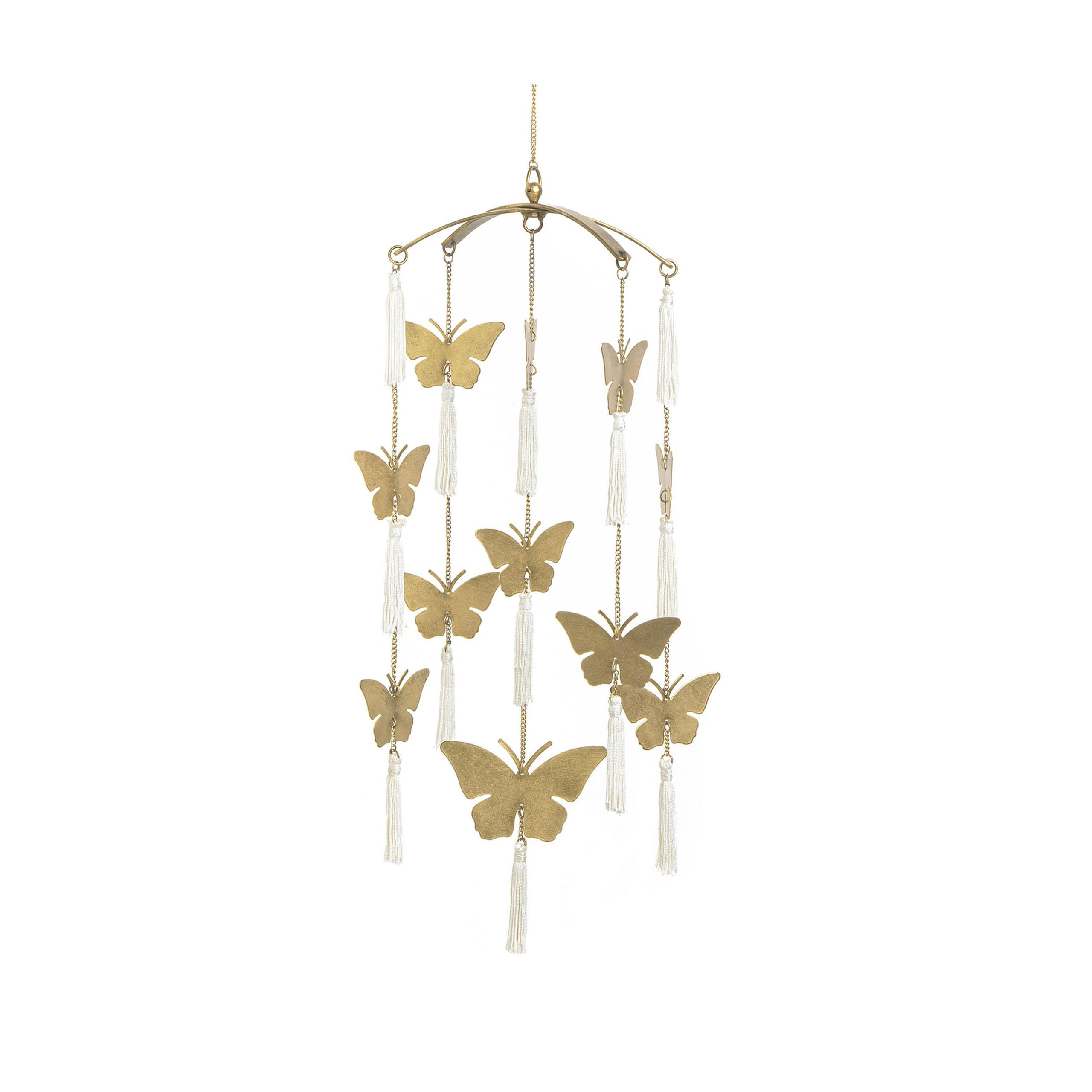 Handcrafted Brass Ceiling Hanging Mobile for Nursery, Butterfly Nursery Decor for Girl, 6"x 6" x 36", Baby Girl Nursery Decor, Butterfly Mobile