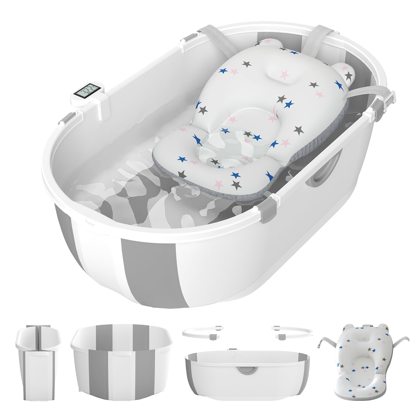 Baby Bathtub for Infants to Toddlers with Soft Bath Cushion Foldable Baby Bath
