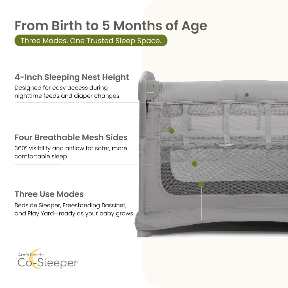 3-in-1 Bedside Bassinet Co-Sleeper with Breathable Mesh