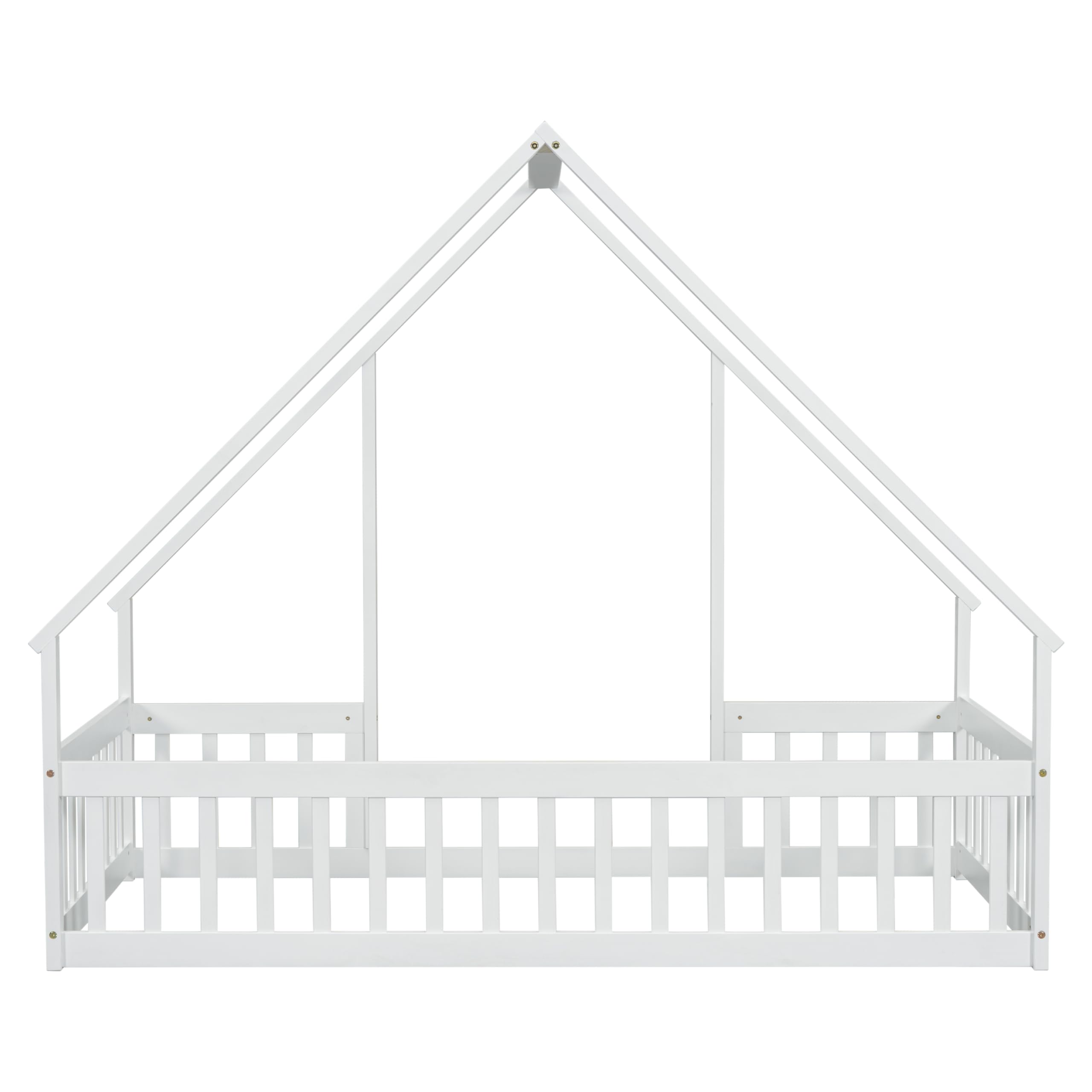 Twin Floor Bed for Kids with House Frame and Fence